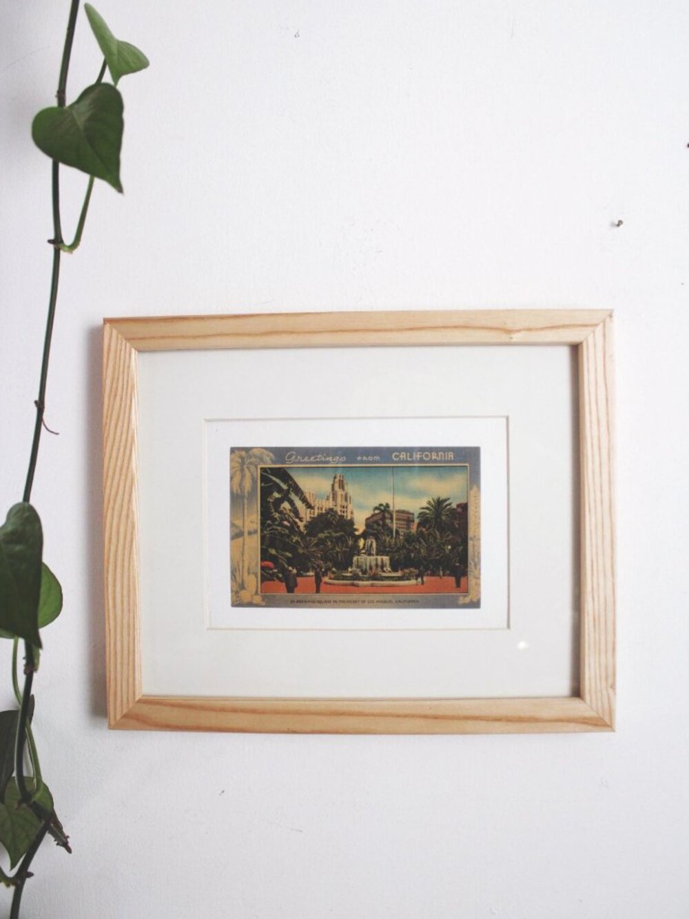 Vintage Framed Linen Postcard Pershing Square LA California Wall Art Decor Ephem